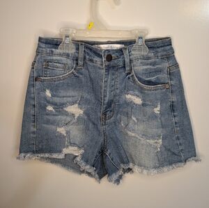Distressed Blue Denim Shorts - S